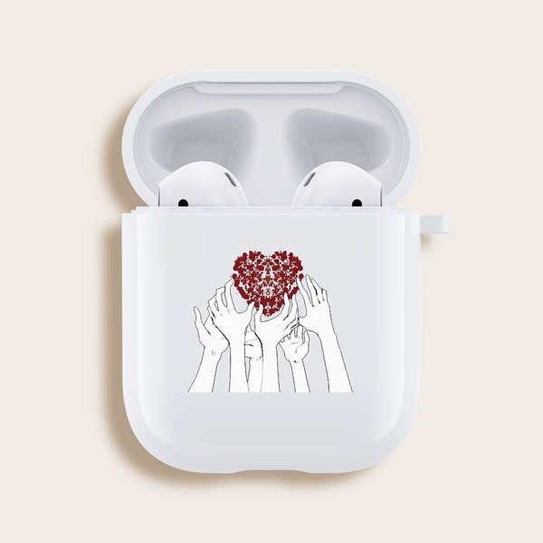 

Heart Pattern Airpods Case, White
