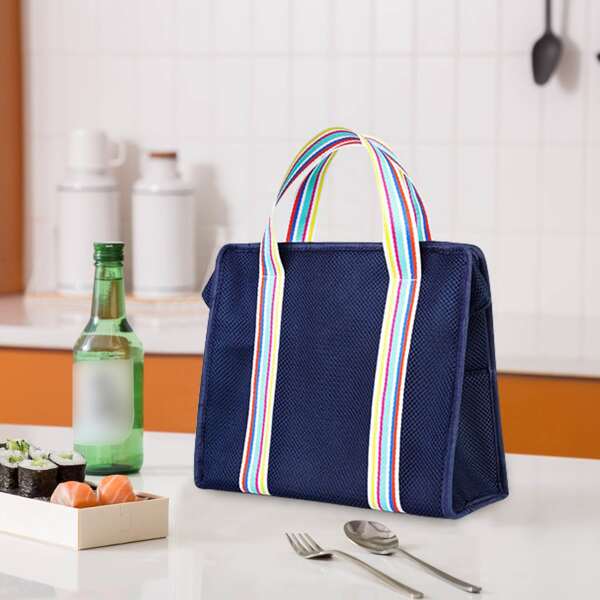 

1pc Portable Insulated Lunch Bag, Navy blue