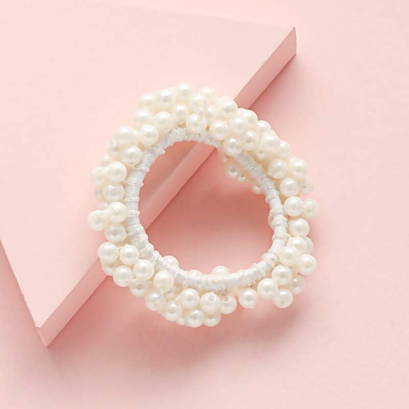 

Faux Pearl Hair Tie, White