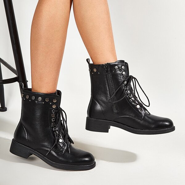 

Studded Decor Combat Boots, Black