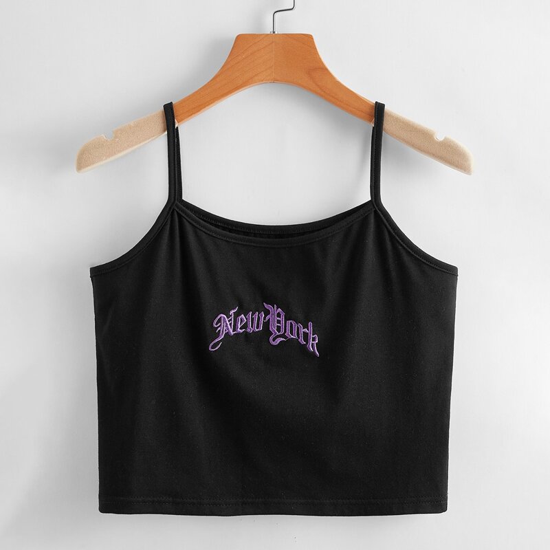 

Letter Embroidery Crop Cami, Black