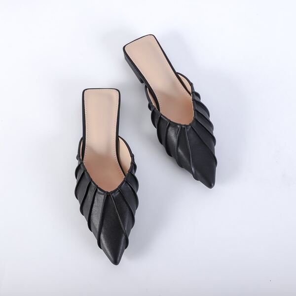 

Point Toe Ruched Decor Mules, Black