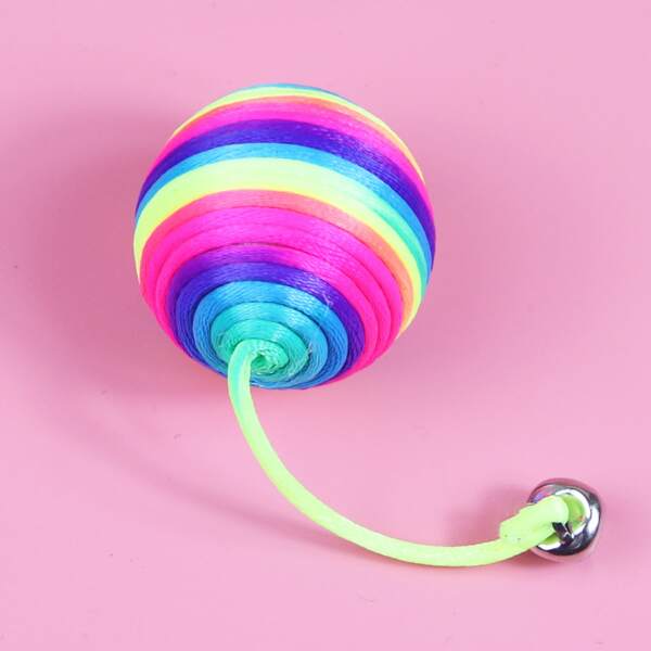 

1pc Cat Rainbow Rope Ball With Bell, Multicolor