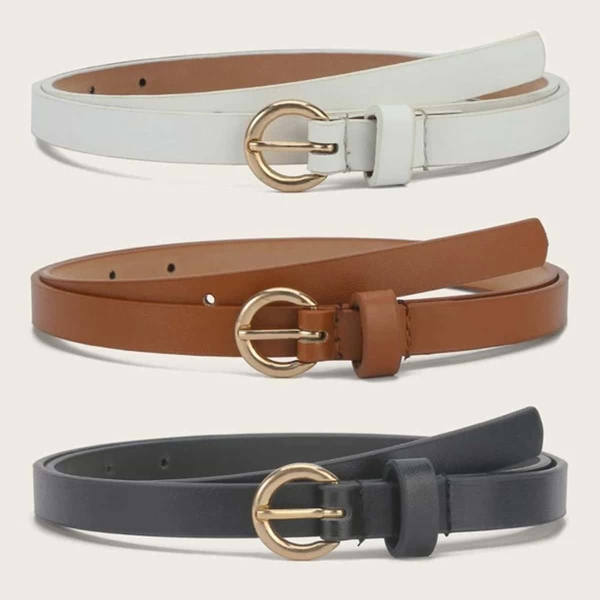 

3pcs Solid Skinny Belt, Multicolor
