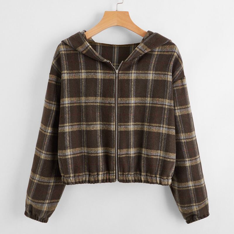 

Plaid Hooded Jacket, Coffee brown
