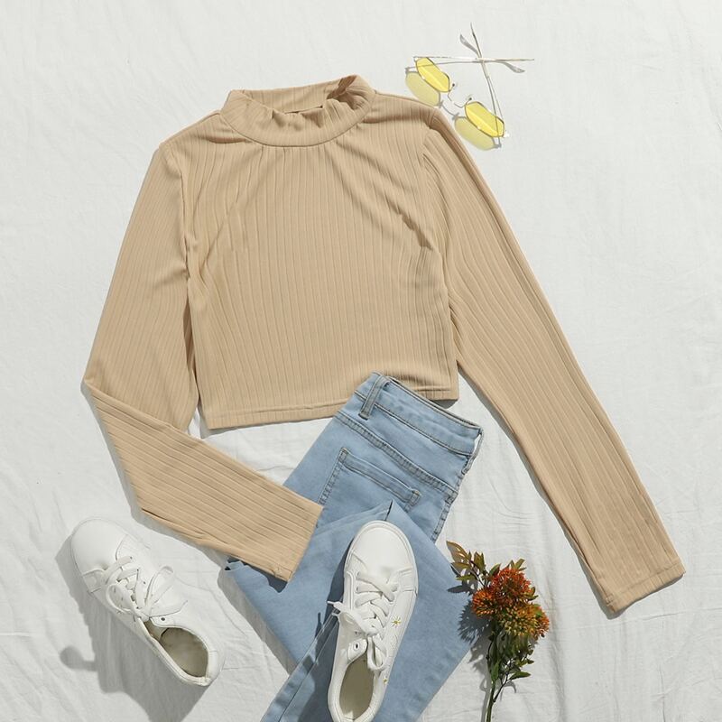 

Stand Collar Crop Top, Khaki