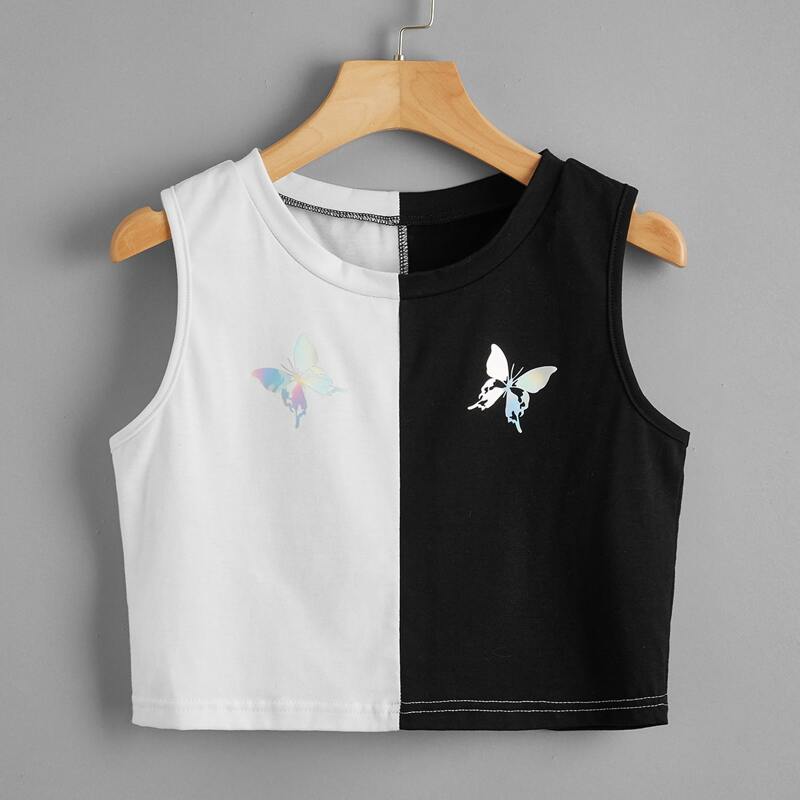 

Two Tone Butterfly Tank Top, Black and white