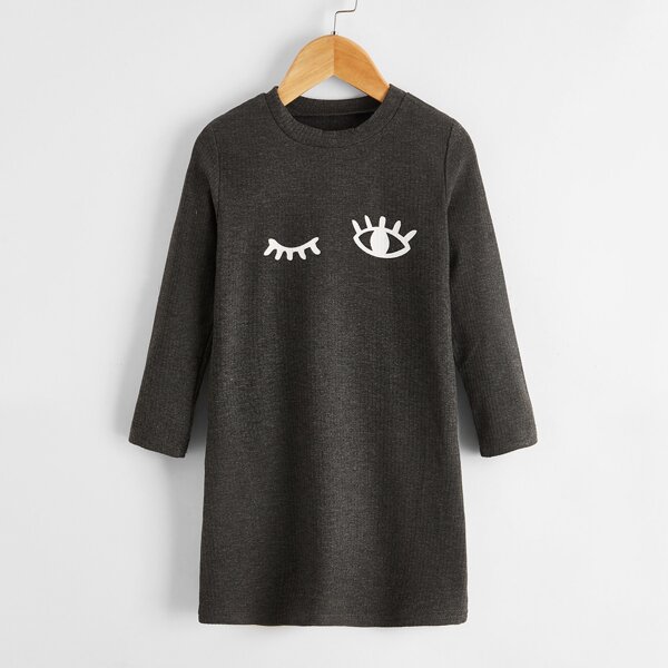 

Toddler Girls Eyes Print Ribbed Tee Dress, Dark grey