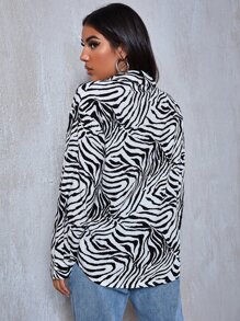SHEIN Unity Zebra Striped Drop Shoulder Shirt - Black and White - View 2