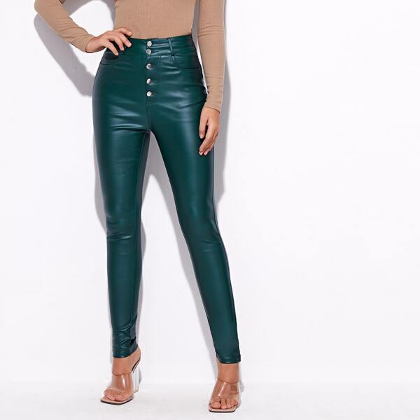 

High Waist High Stretch Skinny Jeans, Dark green