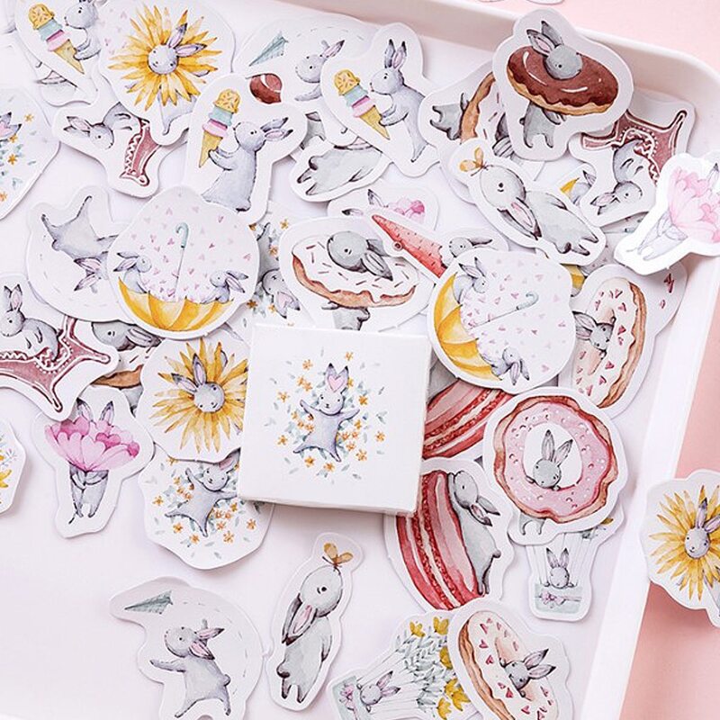 

46pcs Rabbit Print Sticker, Multicolor