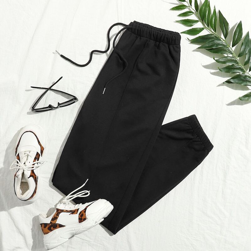 

Solid Drawstring Waist Joggers, Black