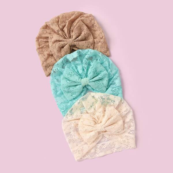 

3pcs Baby Bow Decor Turban Hat, Multicolor