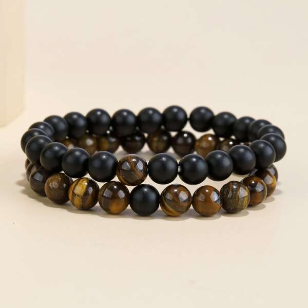 

2pcs Men Beaded Bracelet, Multicolor