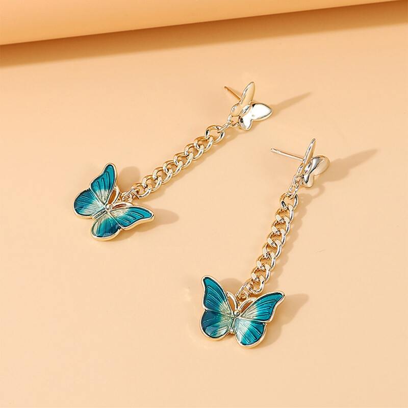 

Butterfly Chain Drop Earrings, Blue
