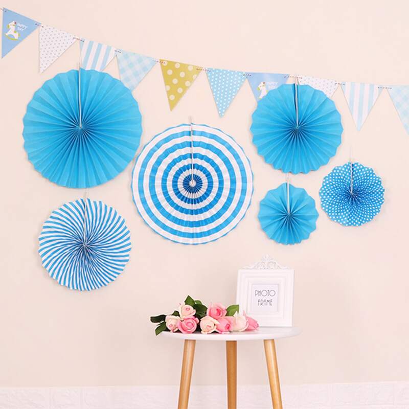 

6pcs Decorative Paper Pull Flower, Blue