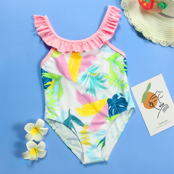 

Toddler Girls Tropical Ruffle One Piece Swimsuit, Multicolor
