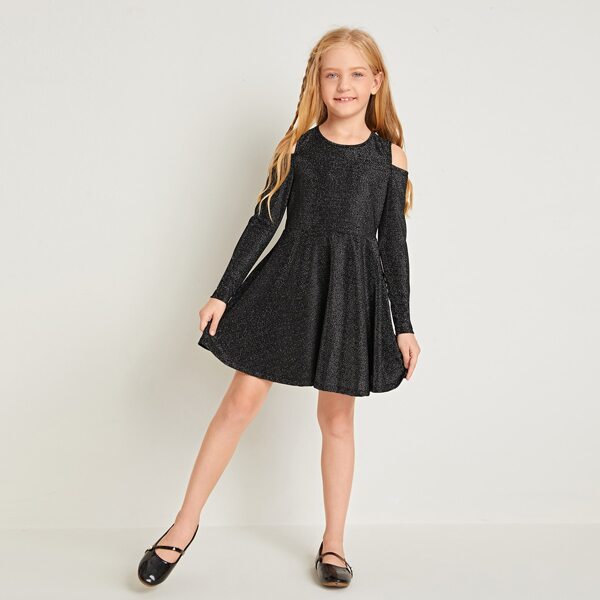 

Girls Cold Shoulder Glitter Dress, Black