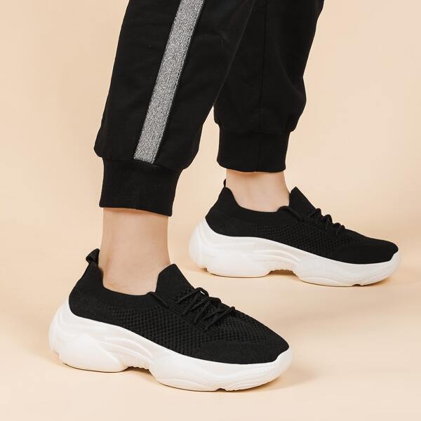 

Lace-up Decor Wide Fit Sneakers, Black
