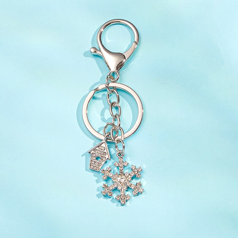 

Rhinestone Decor Snowflake Charm Keychain, Silver