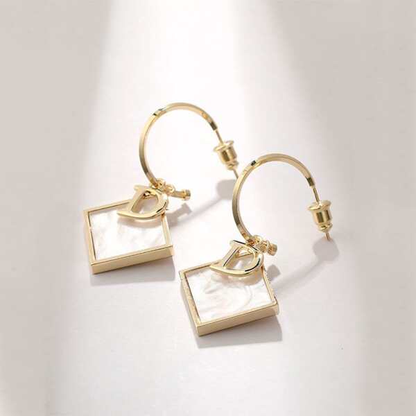 

Letter Geo Drop Earrings, White