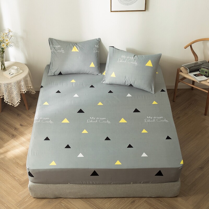 

1pc Geometric Pattern Fitted Sheet Without Pillow, Grey