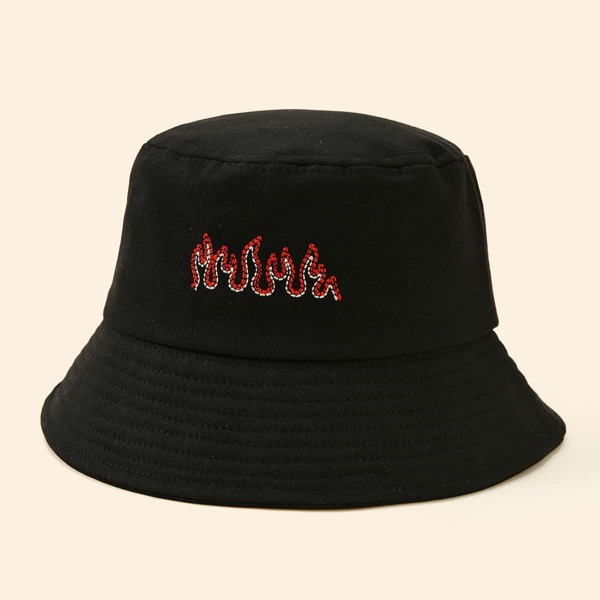 

Flame Embroidery Bucket Hat, Black