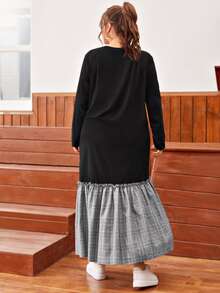 SHEIN Unity 大碼大蝴蝶結格紋下擺標語圖案連衣裙 - 彩色 - 查看 2