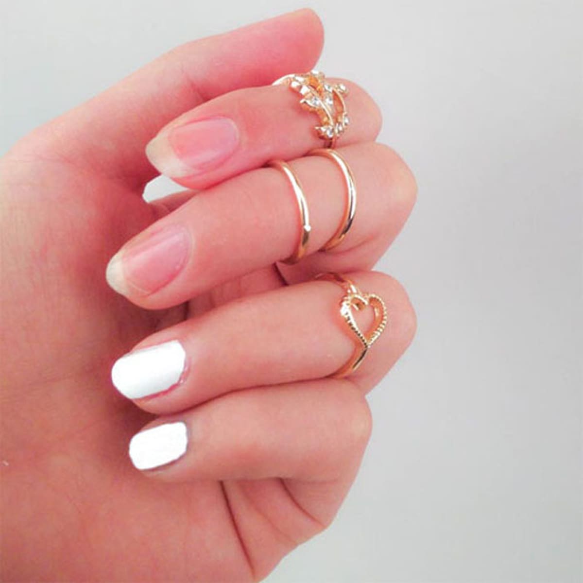 

4pcs Rhinestone Heart Ring, Gold