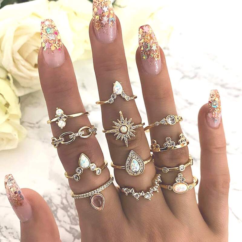 

12pcs Rhinestone Ring, Gold