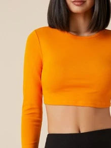 SHEIN BASICS Cotton Neon Orange Crop Top - Orange - View 3