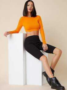 SHEIN BASICS Cotton Neon Orange Crop Top - Orange - View 5