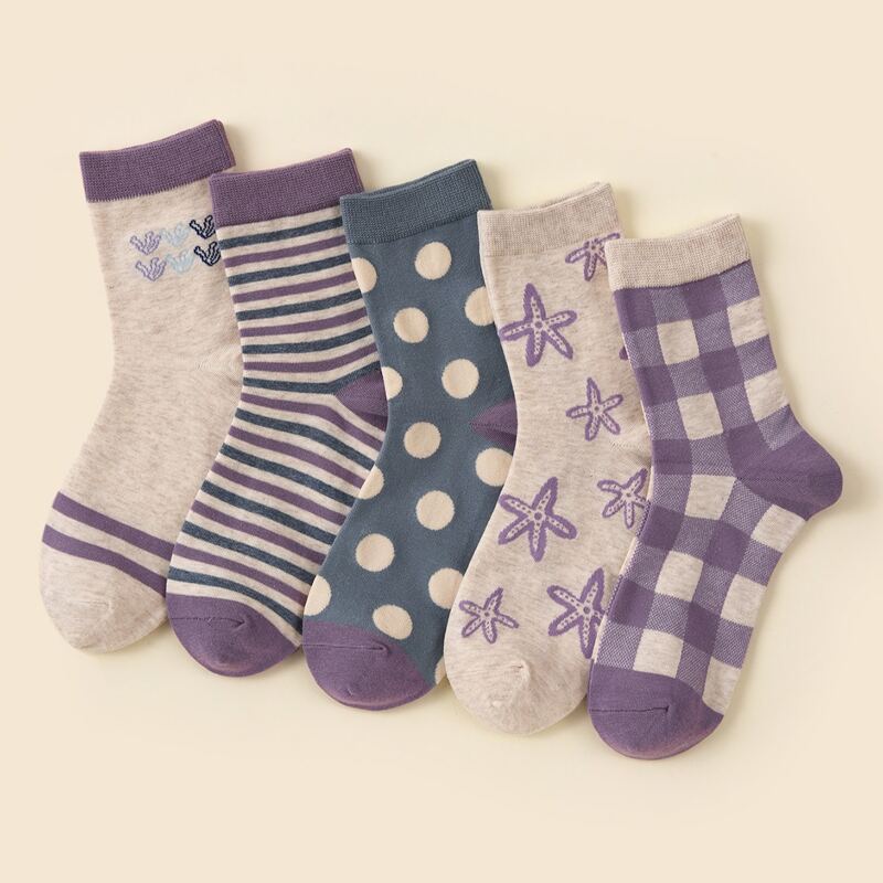 

5pairs Striped Pattern Socks, Multicolor