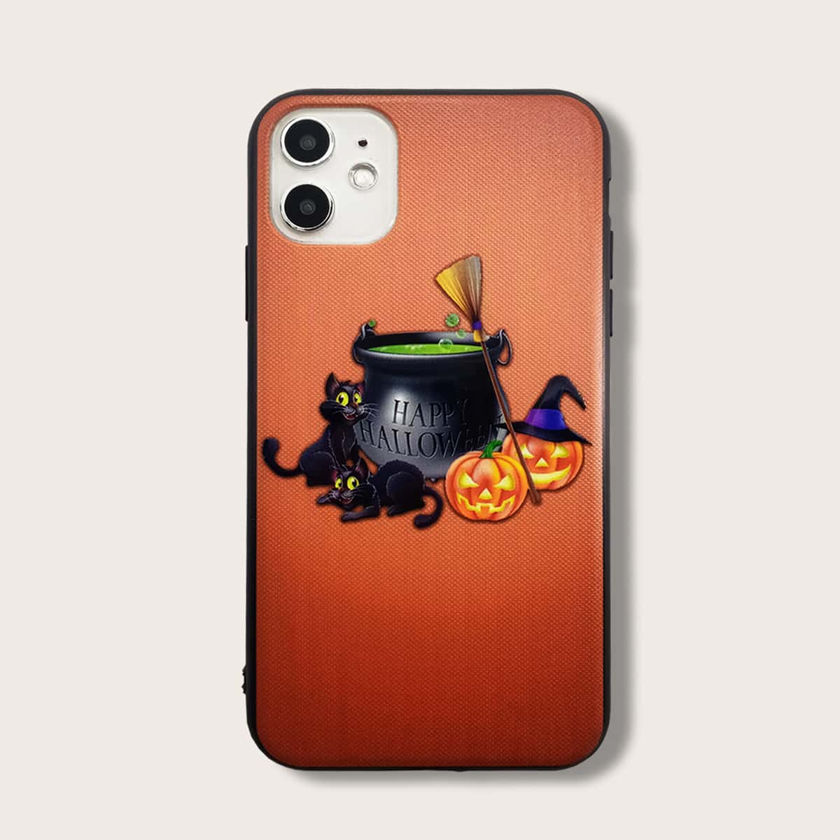 

Halloween Pumpkin & Cat Pattern iPhone Case, Orange