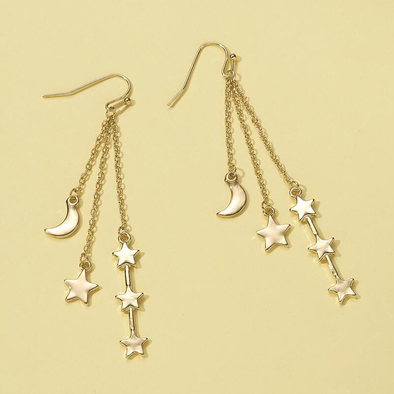 

Moon & Star Charm Drop Earrings, Gold