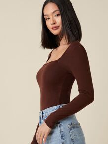 SHEIN BASICS Cotton Square Neck Form Fitted Tee