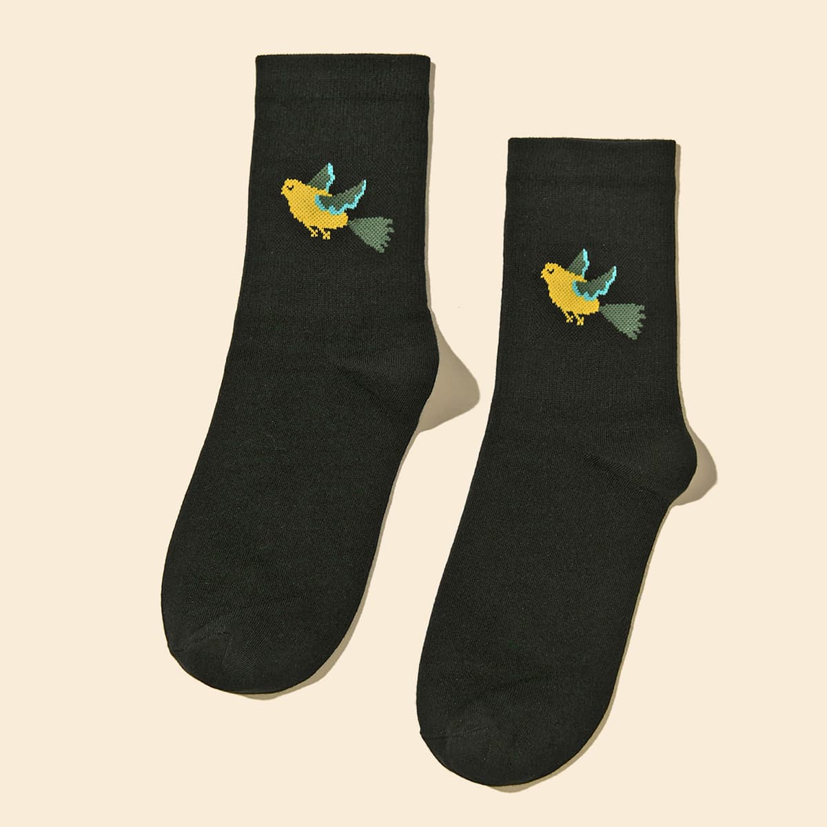 

Bird Pattern Socks, Black