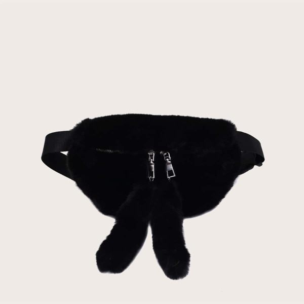 

Girls Minimalist Fluffy Fanny Pack, Black