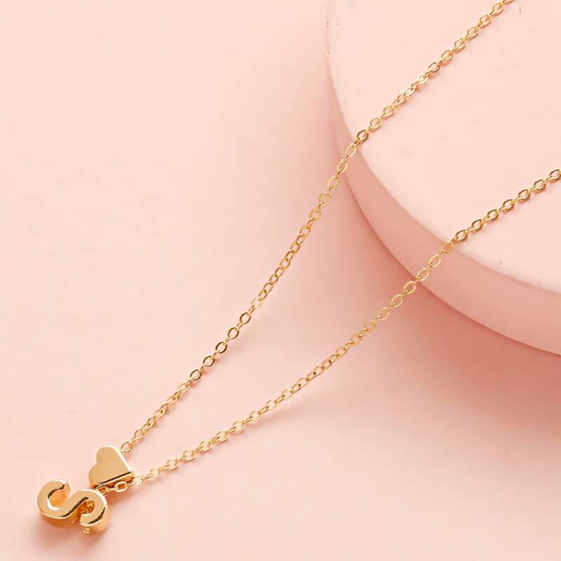 

Letter & Heart Charm Necklace, Gold