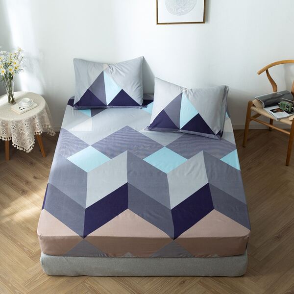

1pc Geometric Pattern Fitted Sheet Without Pillow, Multicolor