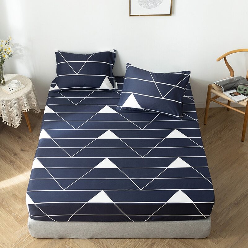 

1pc Geometric Pattern Fitted Sheet Without Pillow, Blue
