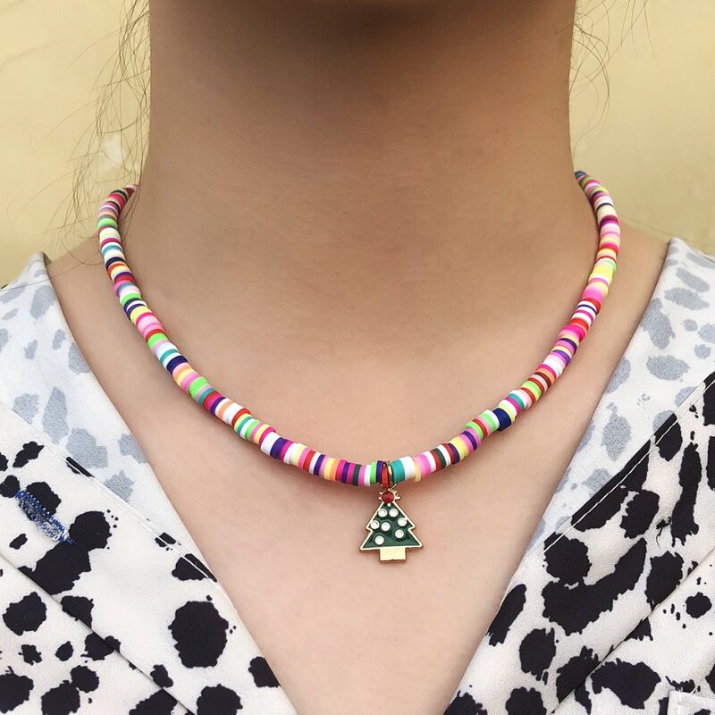 

Christmas Tree Pendant Colorblock Necklace, Multicolor