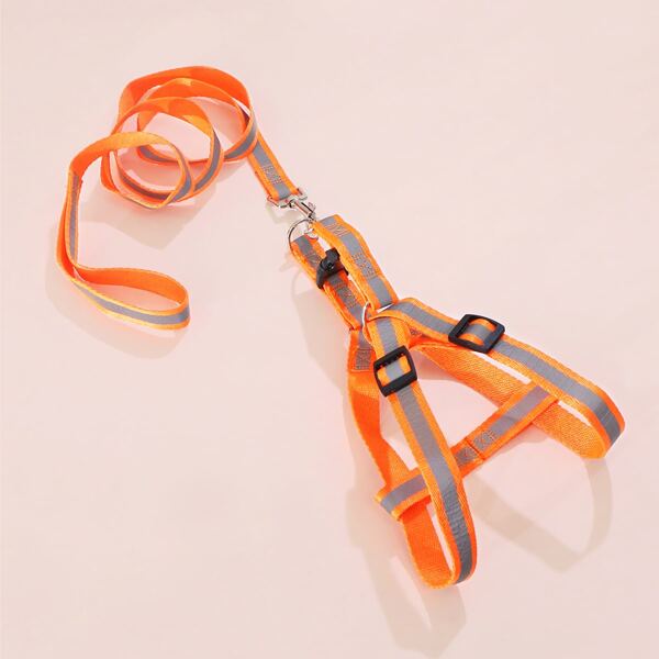 

1pc Dog Reflective Harness With 1pc Leash, Orange