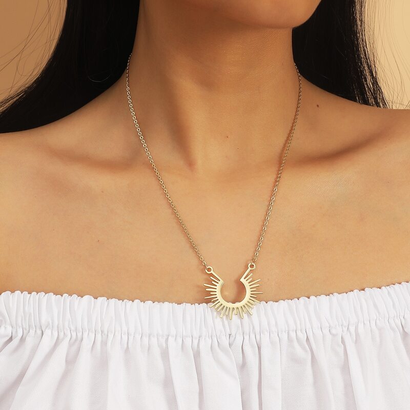 

Hollow Sun Pendant Necklace, Gold