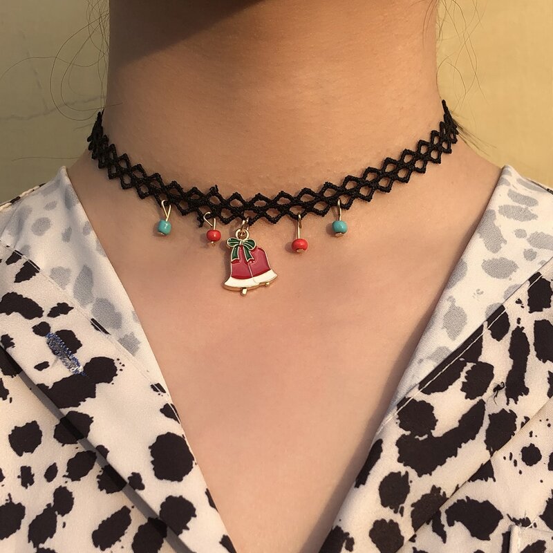 

Christmas Bell Pendant Choker, Black