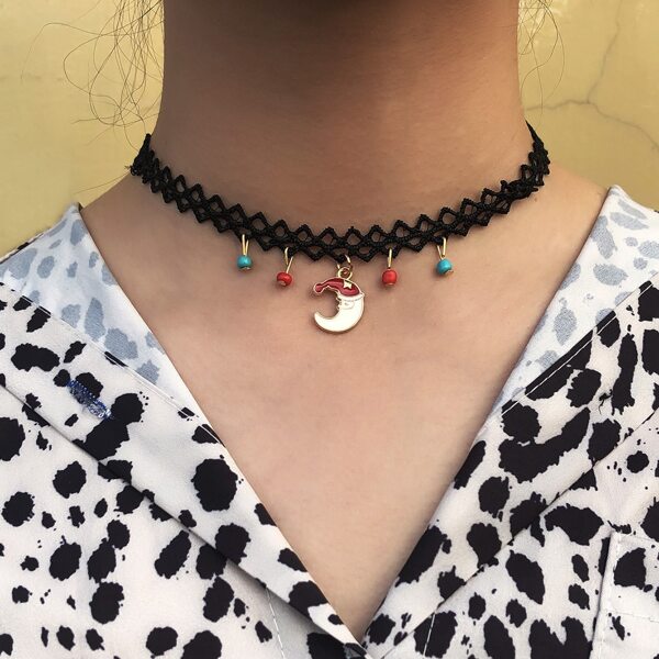 

Christmas Moon Pendant Choker, Black