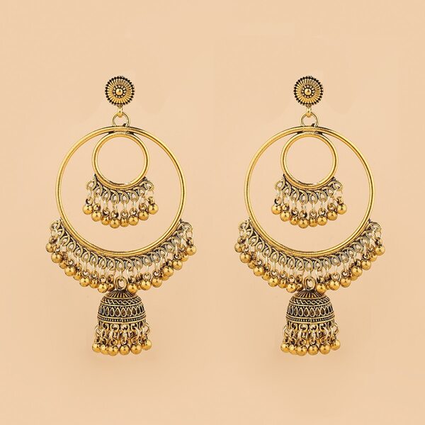 

Jhumka Bell Charm Drop Earrings, Gold