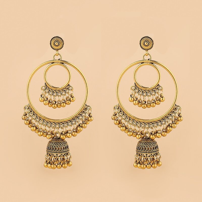 Jhumka Bell Charm Drop Earrings, Gold