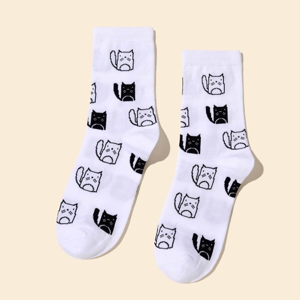 

Cartoon Graphic Socks, White