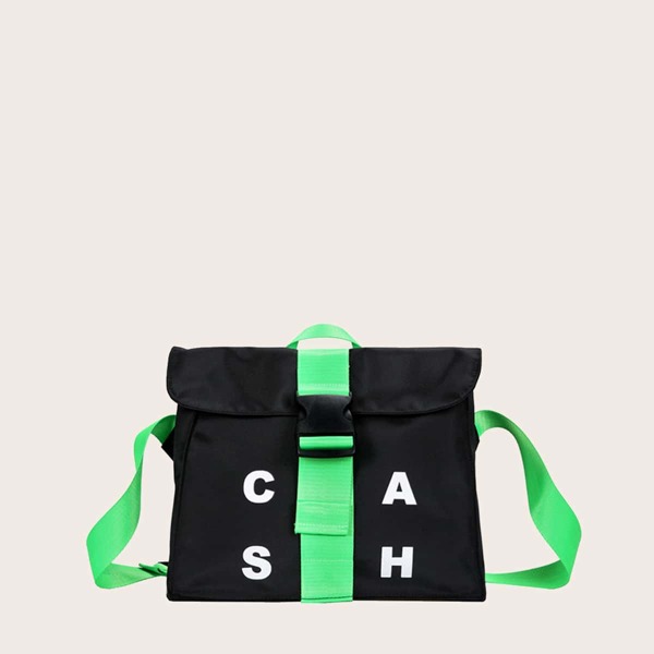 

Letter Graphic Two Tone Crossbody Bag, Black